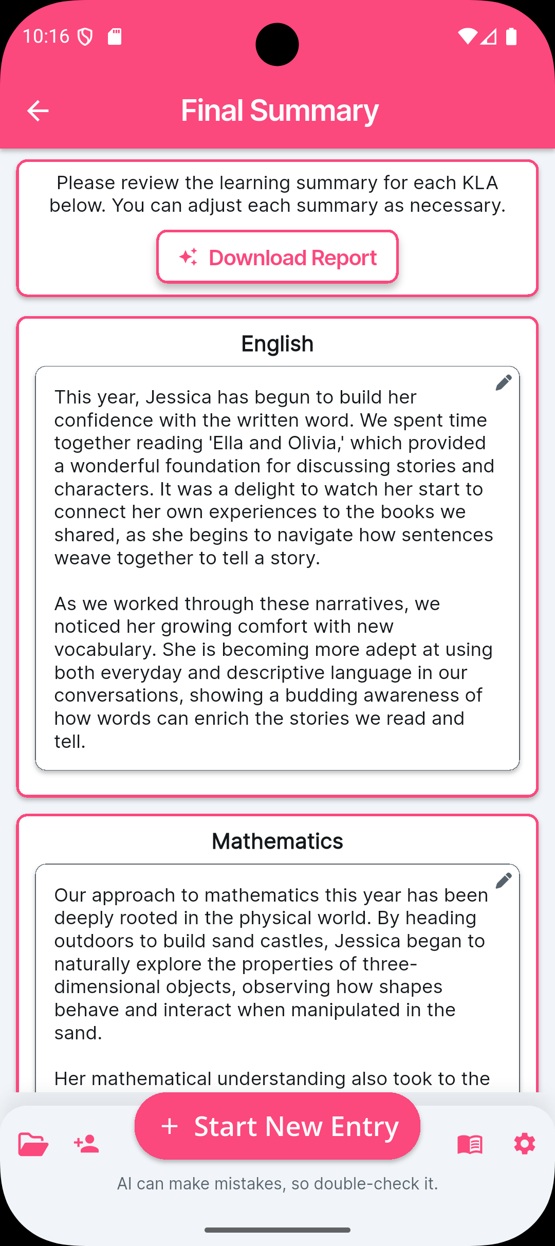 Learning Log — automatic learning summaries